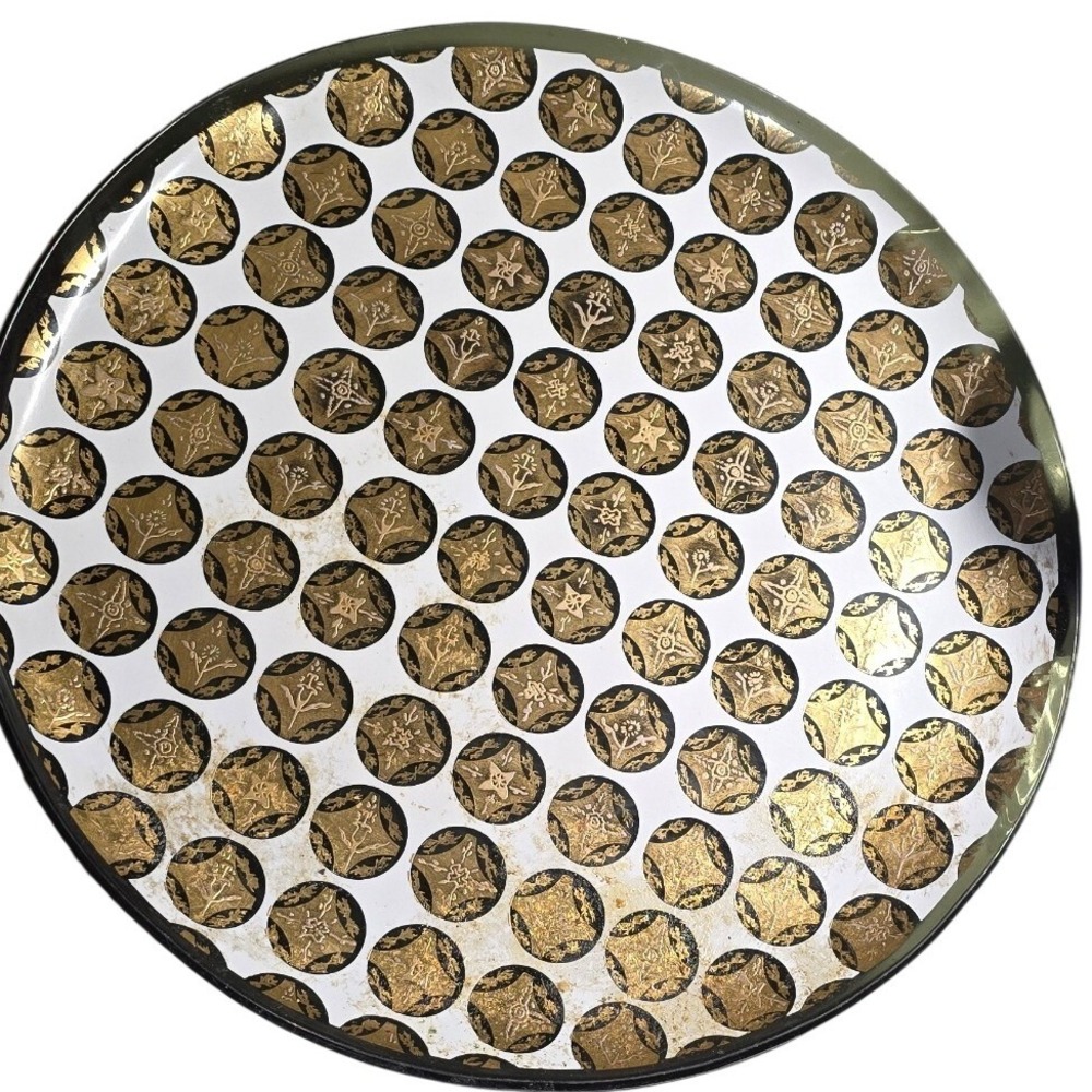 Georges Briard Persian Garden Round Glass Gold Platter Mid Century Modern 12in